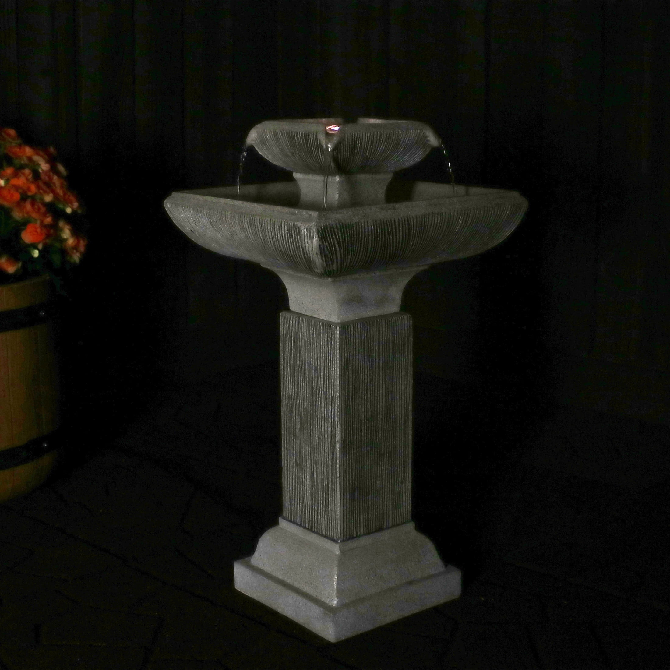 Sunnydaze Contemporary Gray Resin 2-Tier Outdoor Water Fountain