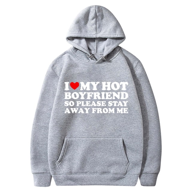 Penkiiy J'aime Mon Copain J'adore Mon Copain Chandail à Capuchon Unisexe pour Hommes Chandail en Molleton Pulls Imprimé de la Saint-Valentin Survêtement Veste S Gris