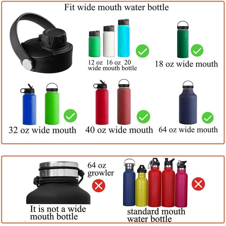 HydroFest Straw lid for Hydroflask Wide Mouth Water Bottle,Straw Lid  Flexible Handle Fit Hydro Flask 12 16 18 20 32 40 64 oz,Sports Straw Cap  Flip Top Lid Water Bottle Lid Accessories Straw lid(2pack)
