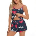 thumbnail image 2 of Tnhcen Women's 2-Piece Satin Pajama Set with Love Heart Print, Tank Top + Elastic Waist Shorts Sleepwear Loungewear for Women S-2XL, Soft Breathable Home Outfit, 2 of 4