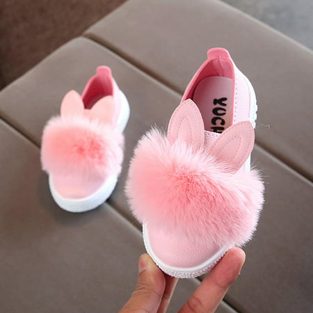 Children Toddler Baby Fur Girls Cute Bunny Soft Anti-slip Single Shoes