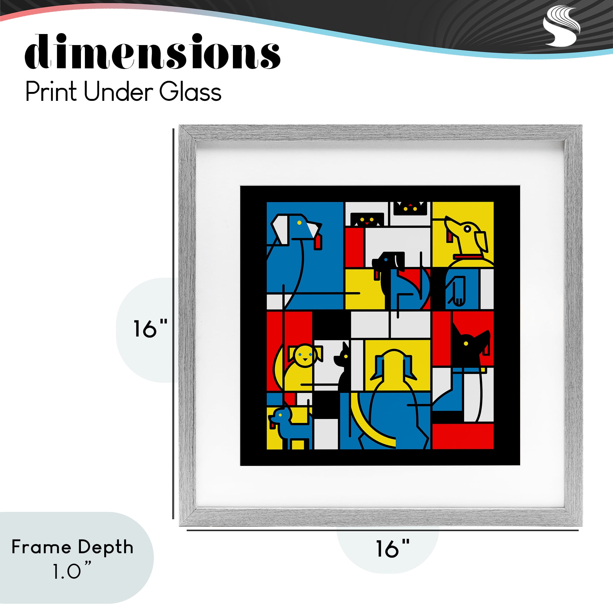 Stupell Industries Color Block Dogs Abstract Gray Framed Print Under Glass, design by Tobe Fonseca