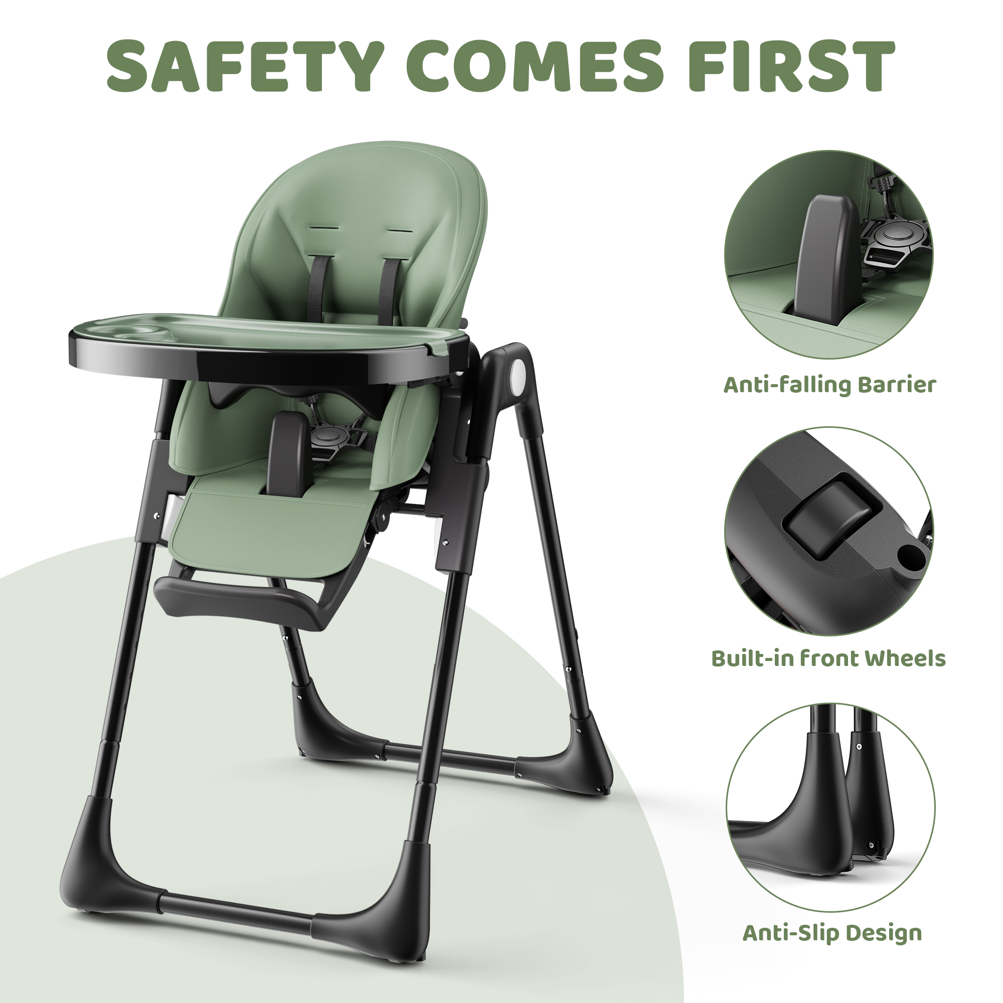AILEEKISS Foldable High Chair, Green photo 5