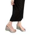 thumbnail image 3 of Women's Sandals,Wedge Sandals,Women's Clear Strap Wedges Platform Sandals Classic Fish Mouth Memory Foam Slip-On Height Increase Slides Sandals Summer Casual Beach Walking Slippers,Silver,6, 3 of 5