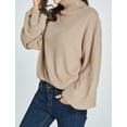 thumbnail image 2 of SSLR Oversized Sweaters for Women Turtleneck Sweater Drop Shoulder Knit Long Lantern Sleeve Pullover Sweater, 2 of 8