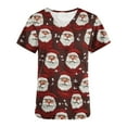 thumbnail image 5 of Christmas Scrubs for Women Strech Cute Santa Print Scrubs Top Short Sleeve V Neck Nursing Work Uniforms Pockets, XL, 5 of 5