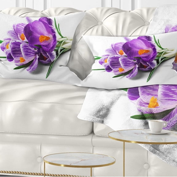 Designart Bunch of Blooming Crocus Flowers - Floral Throw Pillow - 12x20
