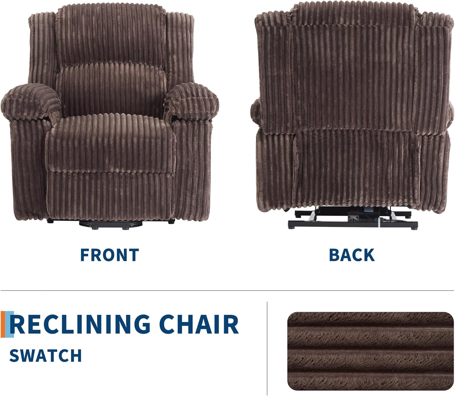 Corduroy Recliner Chair, Manual Recliner Sofa with Handle, Pillow Top Arms, Thick Padding, Side Pocket, 330Lbs Capacity, Adjustable Recliner for Living Room, Bedroom, Home Theater, Brown