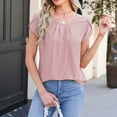 thumbnail image 4 of Uaswgudfs Women's 2025 Summer Eyelet Tops Casual Pleated Petal Short Sleeve T-Shirt Going Out Dressy Blouse, 4 of 5