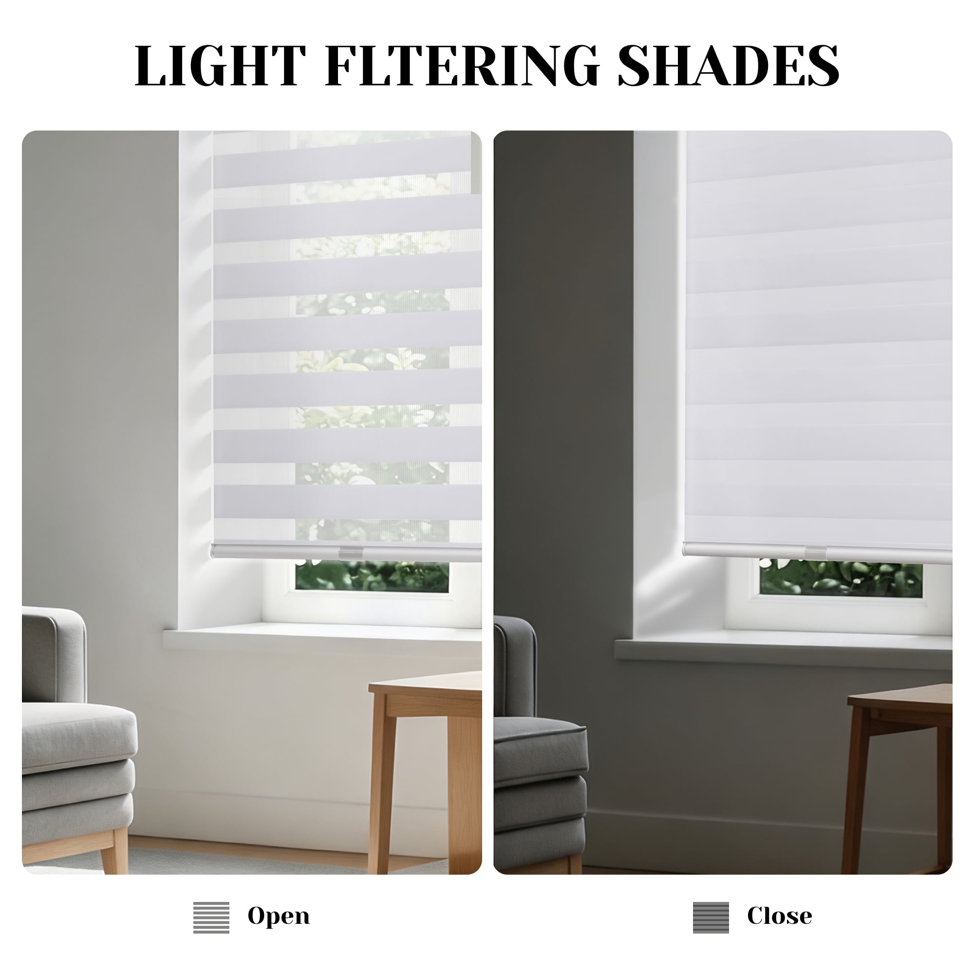 AOSKY Cordless Zebra Blinds for Windows, Day and Night Pull Down Roller Shades, Easy Install Dual Layer Light Filtering, 35"W x 72"H, White