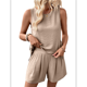 thumbnail image 2 of Conjuntos de Verano de 2 Piezas para Mujer: Camiseta Sin Mangas, Pantalones Cortos de Cintura Alta con Bolsillos y Pantalones Cortos A Juego. Albaricoque XL, 2 of 10