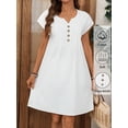 thumbnail image 6 of White 100% Cotton Button-Front Bat Sleeve Casual Short Dress For Women, 6 of 8