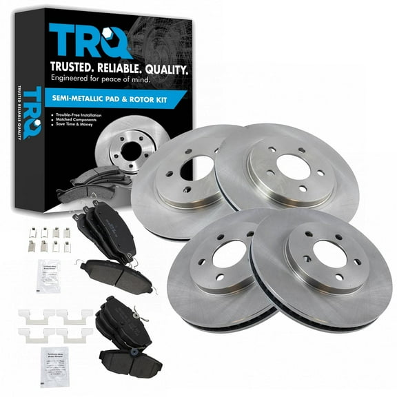 TRQ Front and Rear Brake Pad & Rotor Kit Brake Pads Brake Rotor Semi-Metallic Fits Select 2005-2010 Ford Mustang