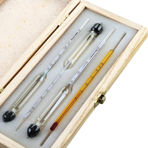 GJX Professional Alcohol Meter - Precision Hydrometer Set With Graduation 0-100% + Integrated Thermometer