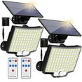 thumbnail image 1 of Solar Lights Outdoor, 106 LED 3000LM Solar Powered Motion Sensor Flood Lights with Remote, Dusk to Dawn Led Solar Security Wall Lights with 16.5Ft Cable IP65 Waterproof for Outside, Garage, 2 Pack, 1 of 4
