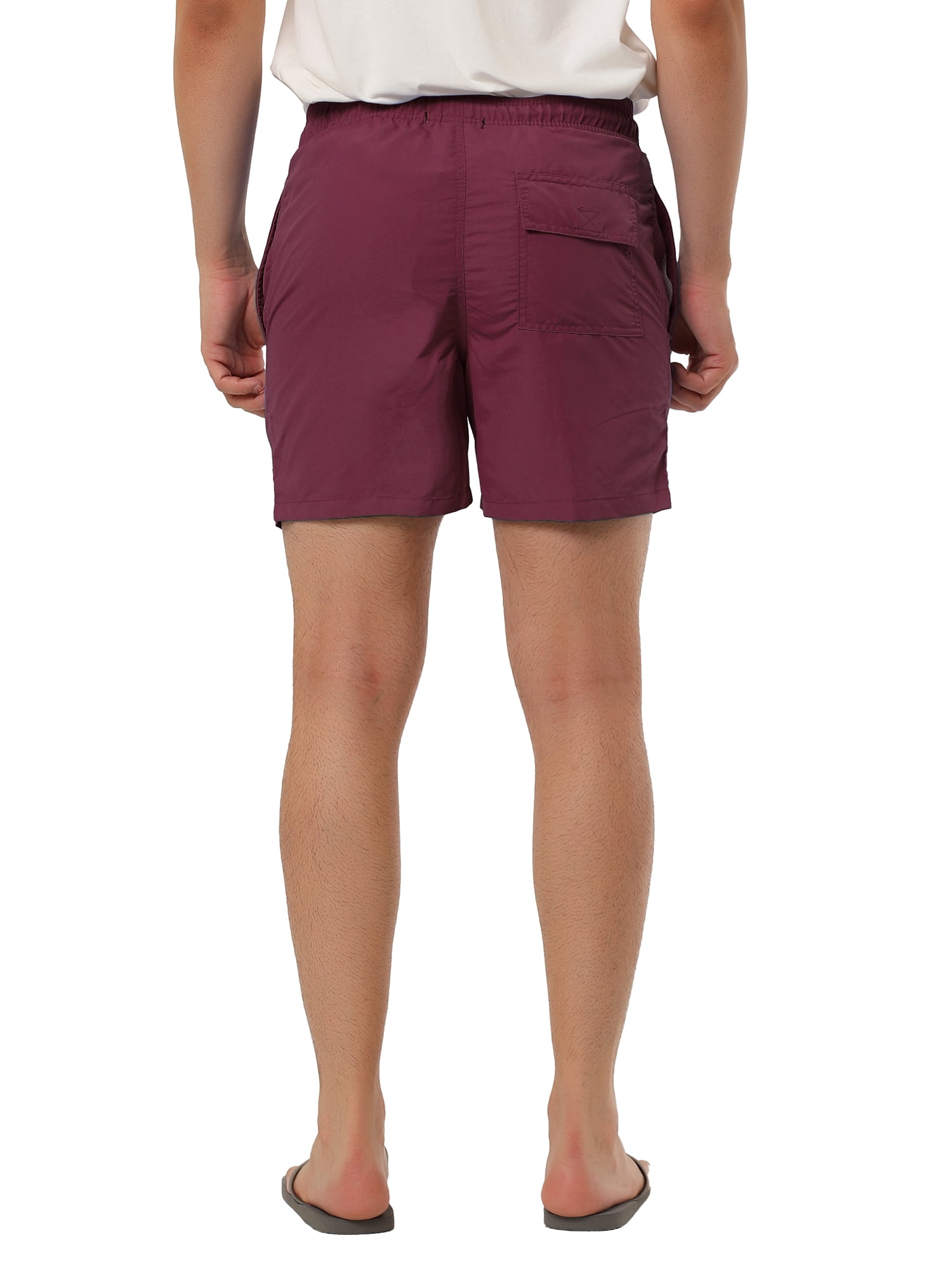 INSPIRE CHIC Father's Day Men's Shorts Summer Beach Shorts Solid Mesh Lining Drawstring Waist Swim Shorts 36 Burgundy