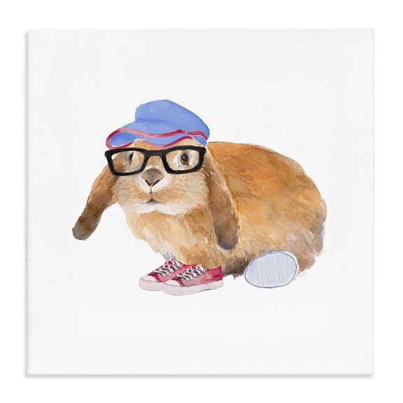 Stupell Industries Cottage Baby Rabbit Glasses Blue Hat Playful Red Shoes Canvas Art, 17 x 17, by Lanie Loreth
