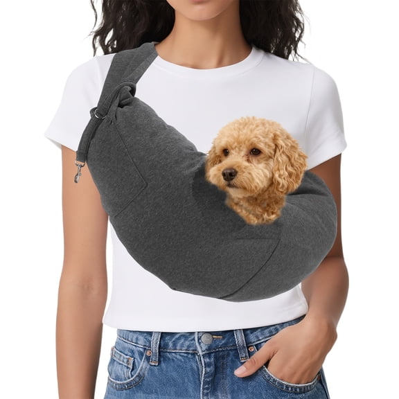 Uxcell Dog Sling Carrier for Small Dogs and Cats Up to 16.5 Lbs, Hands Free with Purse Pocket Pet Sling Carrier Safety Harness, (Dark Gray, 1 Pcs) Intended for Outdoor / Camp / Travel