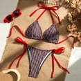 thumbnail image 6 of Swimsuit for Women Printed Halter Triangle Bikini Set, String Tie-Side Bottoms, Floral Pattern Swimwear for Beach and Pool Black L, 6 of 9