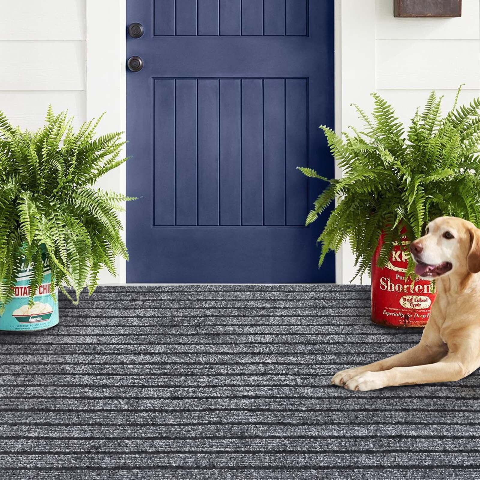 Morefany Outdoor Indoor Runner Rug Custom Size Rugs Non-Slip Hallway Carpet Runners with Rubber Backing Mat for Kitchen Entryway Garage Laundry 4ft x 17ft, Grey Striped