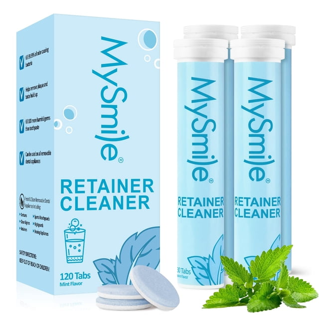 El limpiador Retainer Cleaner MySmile con 120 tabletas elimina las manchas y el olor