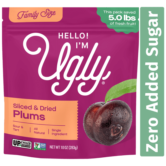 Hello! I'm Ugly Dried & Sliced Plums, No Sugar Added Snacks, Unsweetened Dried Fruit, 10 oz