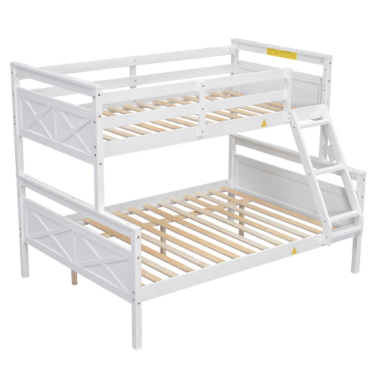 Twin Over Full Bunk Bed with Ladder and Safety Guardrails, Convertible Wood Bunk Bed Frame, Detachable into Twin & Full Platform Beds for Kids Bedroom, White