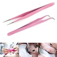 thumbnail image 2 of CPDD 2 Pcs Pinces en Acier Inoxydable Roses pour Extensions de Cils, Pinces Droites et Courbées, Outils d'Application de Faux Cils, 2 of 3
