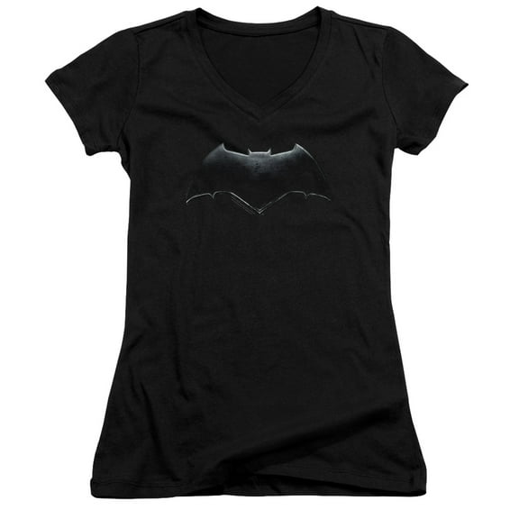 Justice League Movie Batman Logo Junior Women's T-Shirt V-Neck Black