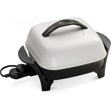 

11-Inch Deluxe nonstick Electric Skillet - Roasts fries grills stews bakes makes casseroles for four people Black/White