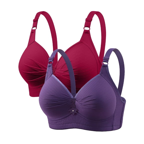 YUGYXL 2PC Wireless Bras for Women Push Up Padded Comfortable Supportive No Underwire Full Coverage Bralettes Womens Bra Wine 50