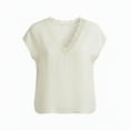 thumbnail image 6 of ClodeEU Women's Spring Summer Cotton Linen Blend Lace Trim V Neck Short Sleeve Relaxed T Shirts White,Womens Plus XL, 6 of 6