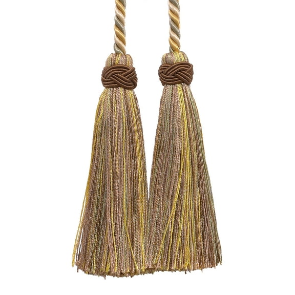 Imperial Collection Double Tassel Curtain and Drapery Tieback / Holdback, 4" Tassel (10cm), 26" Spread (66cm) # ICT, Cashew Beige #2935 (Light Beige, Mint Green, Yellow Gold) Sold Individually