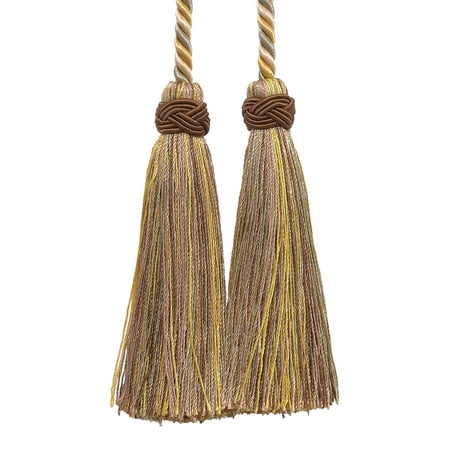 Collection White Gold Two Light - Double Tassel / Beige, Gold, Green / Tassel Tie with 4 inch Tassels, 26