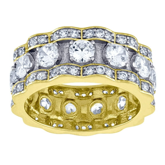 925 Sterling Silver Mens Two-tone Cubic Zirconia Presidential Size 11 8mm Eternity Ring Ring for Men