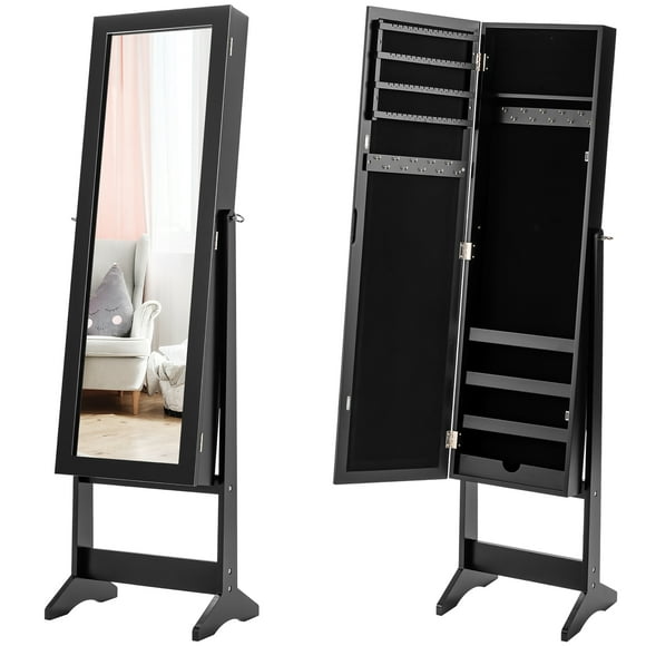 Costway Jewelry Mirrored Cabinet Armoire Organizer Storage Box w/ Stand Christmas Gift