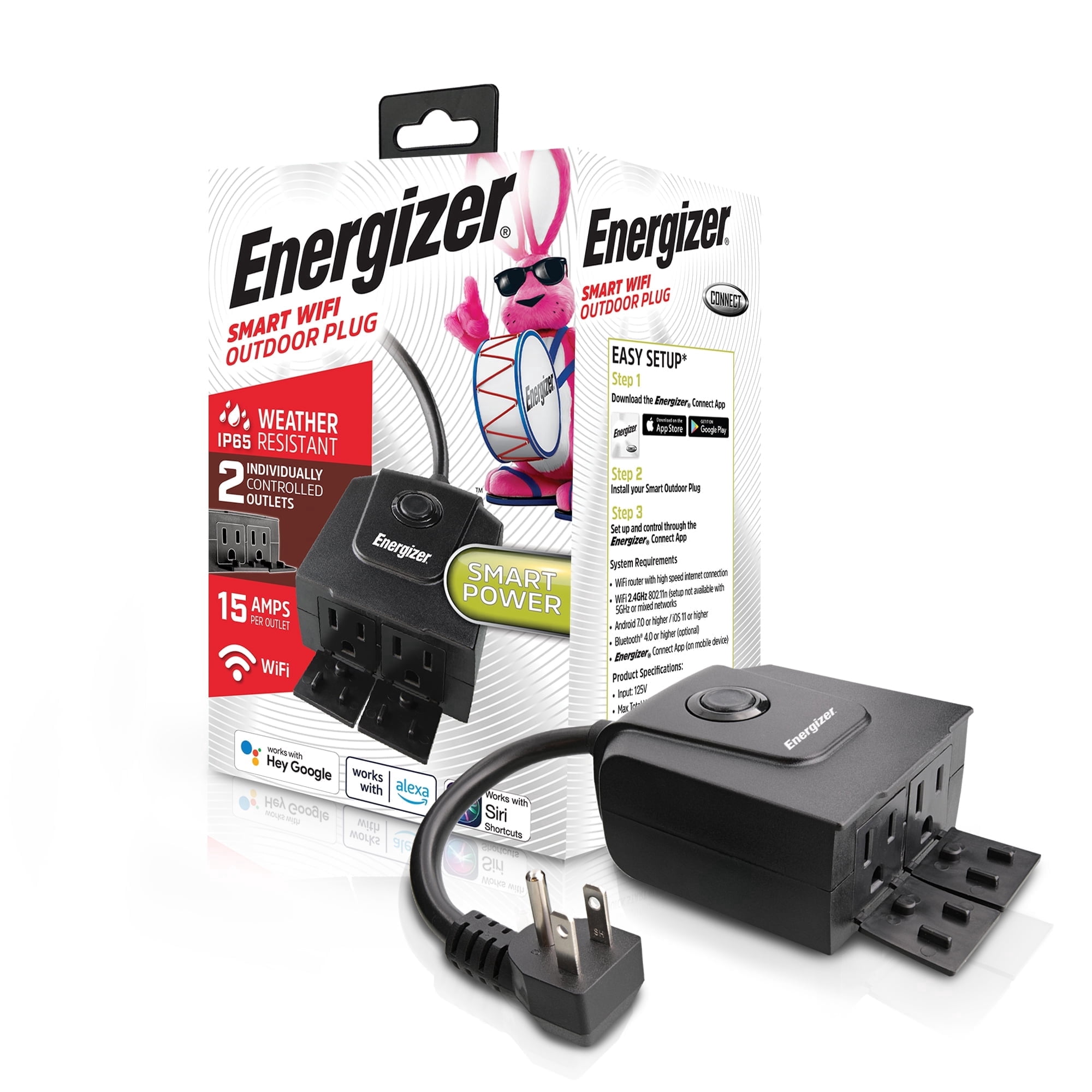 Smart Wi-Fi Outdoor Plug, Water-Resistant, 2 Individually Controlled Outdoors, Customizable Schedules/Remote Access With App