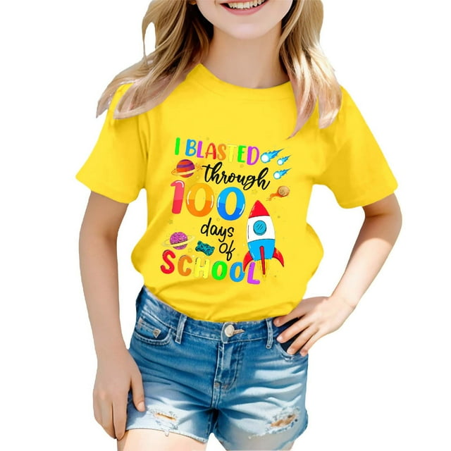 GDREDA Vêtements Fille Garçon et Fille Mode Décontractée Imprimé Col Rond Ample T-Shirt Manches Courtes Haut Mode pour Fille Tendance Jaune, 3-4 Ans
