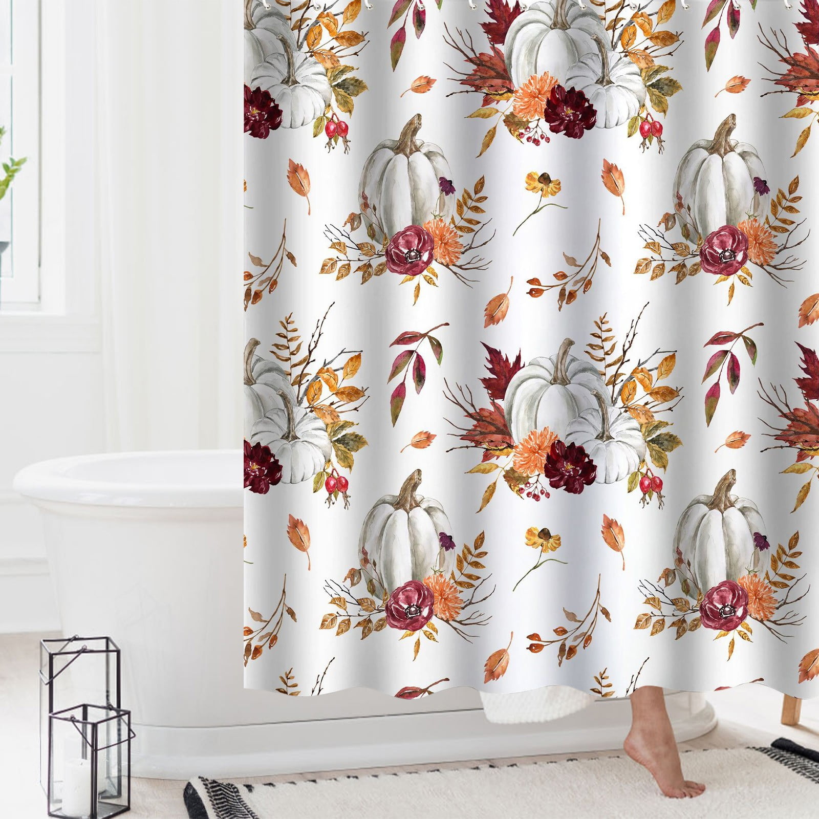 (Clearance) pdqouc Shower Curtain Colorful Bathroom Curtains,Floral Fabric Polyester Printed Waterproof Washable Modern Curtain Rustic Home White Shower Curtain for Spring Summer 70.8 x 70.8 Inch