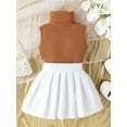 thumbnail image 3 of Bslissey Toddler Baby Girls 2Pcs Summer Outfits Sleeveless Mock Neck Solid Color Tank Tops + Mini Pleated Skirt 6M 12M 18M 24M 3T 4T Kids Casual Fashion Skirt Sets, 3 of 9