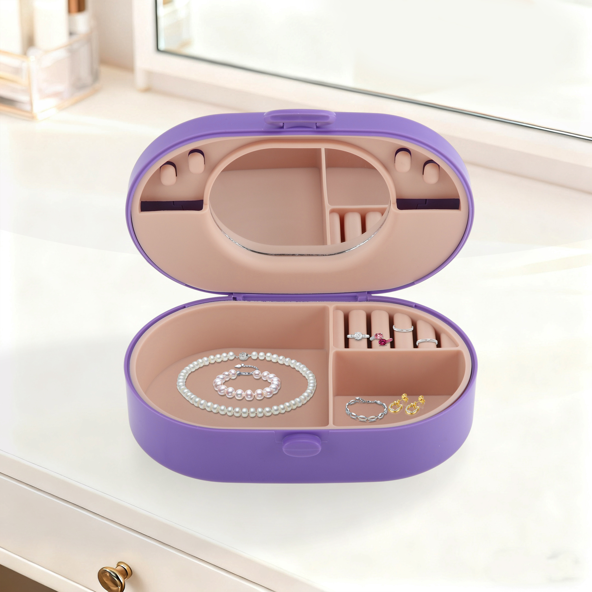 Unique Bargains Elegant Bow Design Jewelry Box Jewelry Organizer Purple, Light Pink