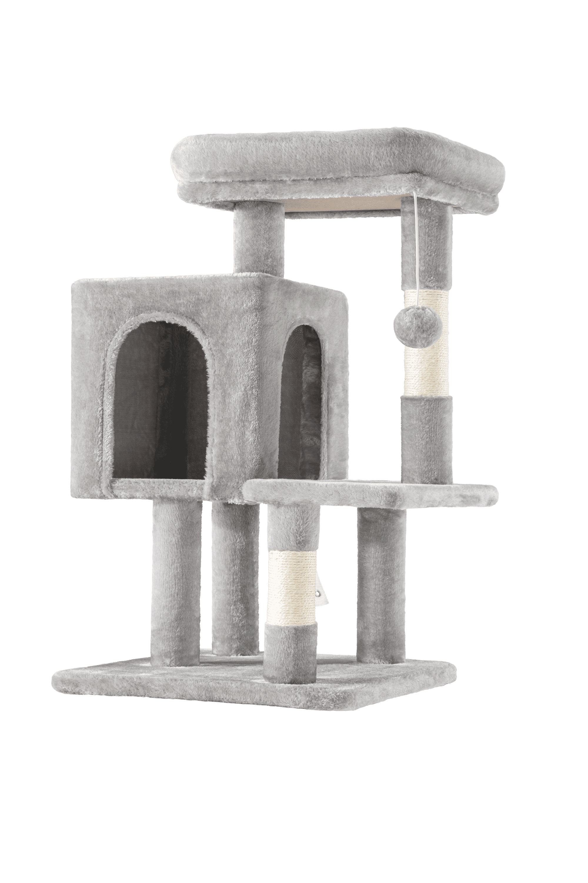 Amolife 29.1" Small Cat Tree Tower with Plush Cat Condo Perch Sisal Scratching Posts for Indoor Cats and Kittens, Grey