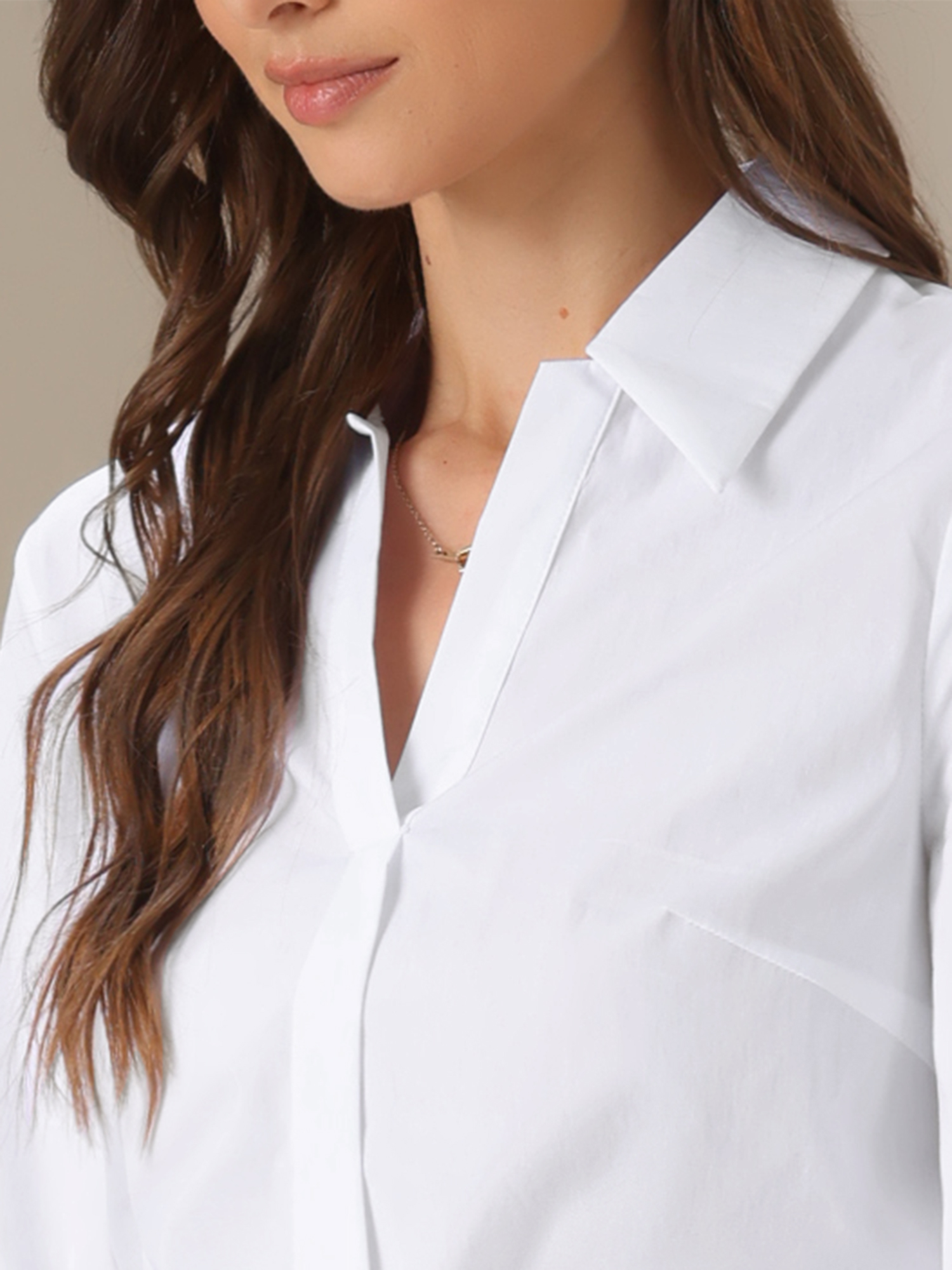 DARING DIVA Collared V Neck Polo Long Sleeves Shirt S White