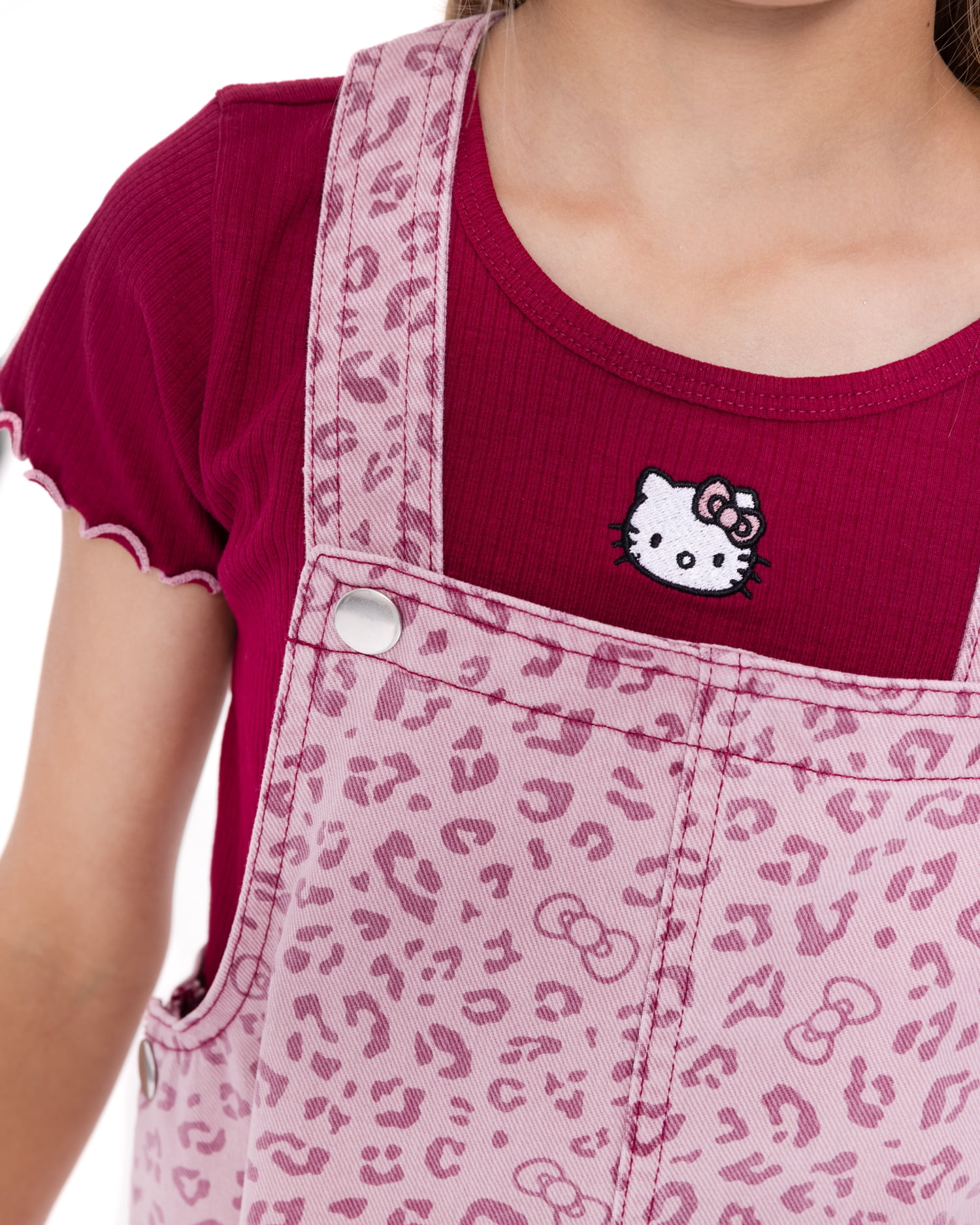 Hello Kitty Girls Graphic Ribbed Tee and Denim Jumper Dress Set, 2 Piece, Sizes 4-12