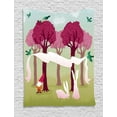 thumbnail image 1 of Gnome Tapestry, Forest with Pink Trees Flying Love Birds Easter Bunnies Landscape, Wall Hanging for Bedroom Living Room Dorm Decor, 60W X 80L Inches, Fern Green Dark Magenta, by Ambesonne, 1 of 2