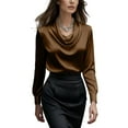 thumbnail image 4 of yillto Women's Dressy Blouse Satin Silky Casual Business Tops Long Sleeve Work Office Shirt Fall Outfits, 4 of 7