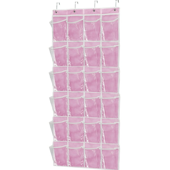 Organizador de zapatos sencillo para colocar sobre la puerta, 24 bolsillos, color rosa
