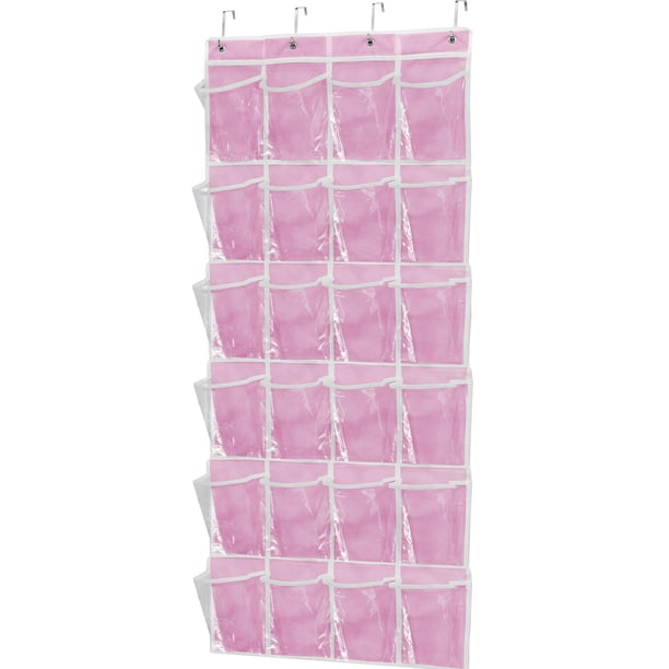 Organizador de zapatos sencillo para colocar sobre la puerta, 24 bolsillos, color rosa