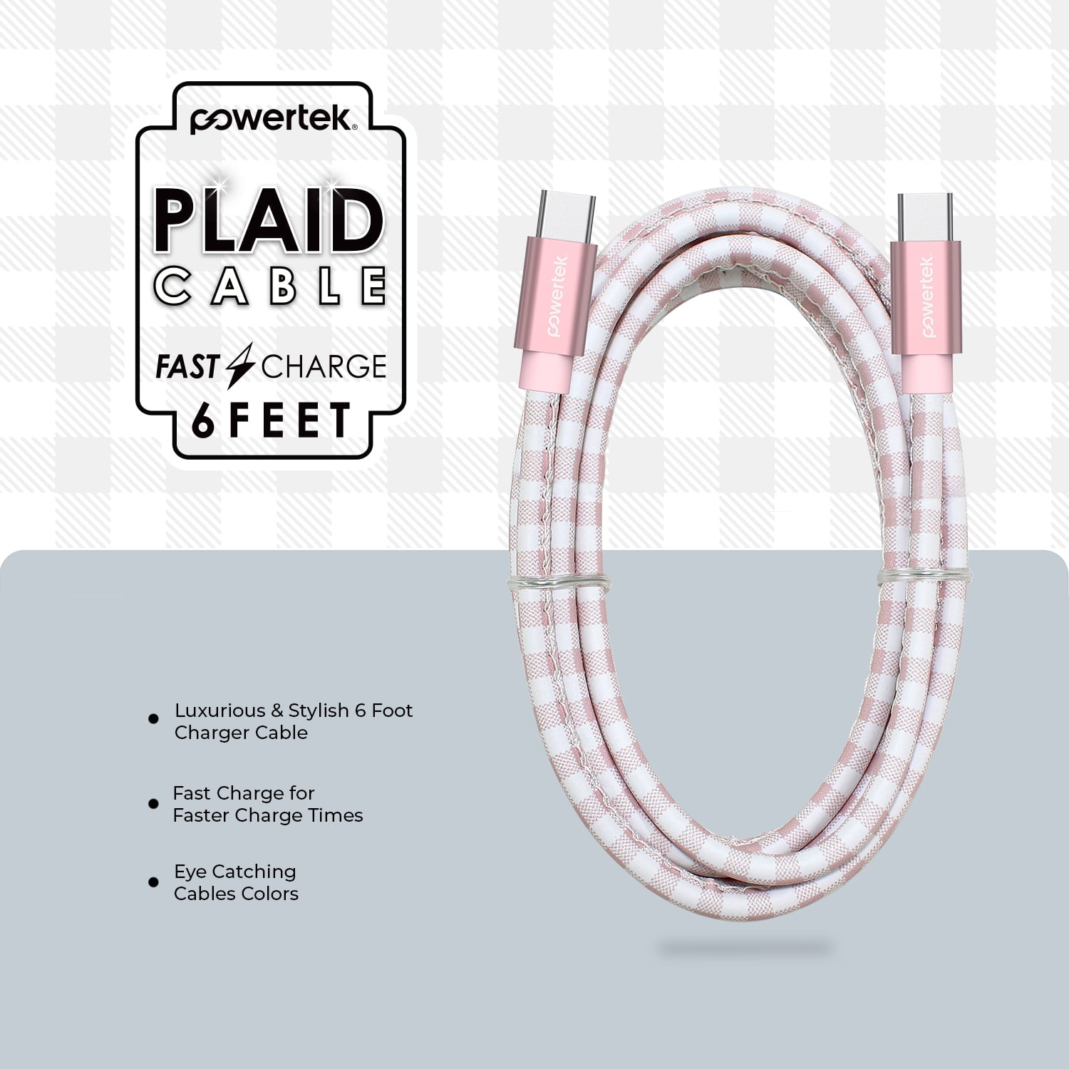 Liquipel Powertek Pastel Plaid USB-C to USB-C - Pink