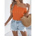 thumbnail image 6 of Womens Summer Tops Crochet Sweaters Resort Wear Short Sleeve Hollow Out Knit Tops 2025 Beach Coverup Orange Color L, 6 of 8